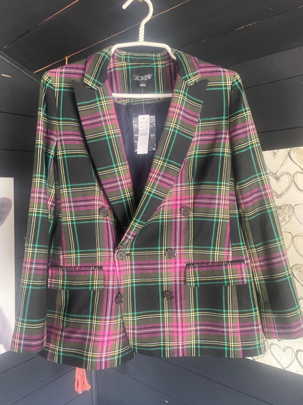J. Crew Black Plaid Double-Breasted Blazer and Pant Set